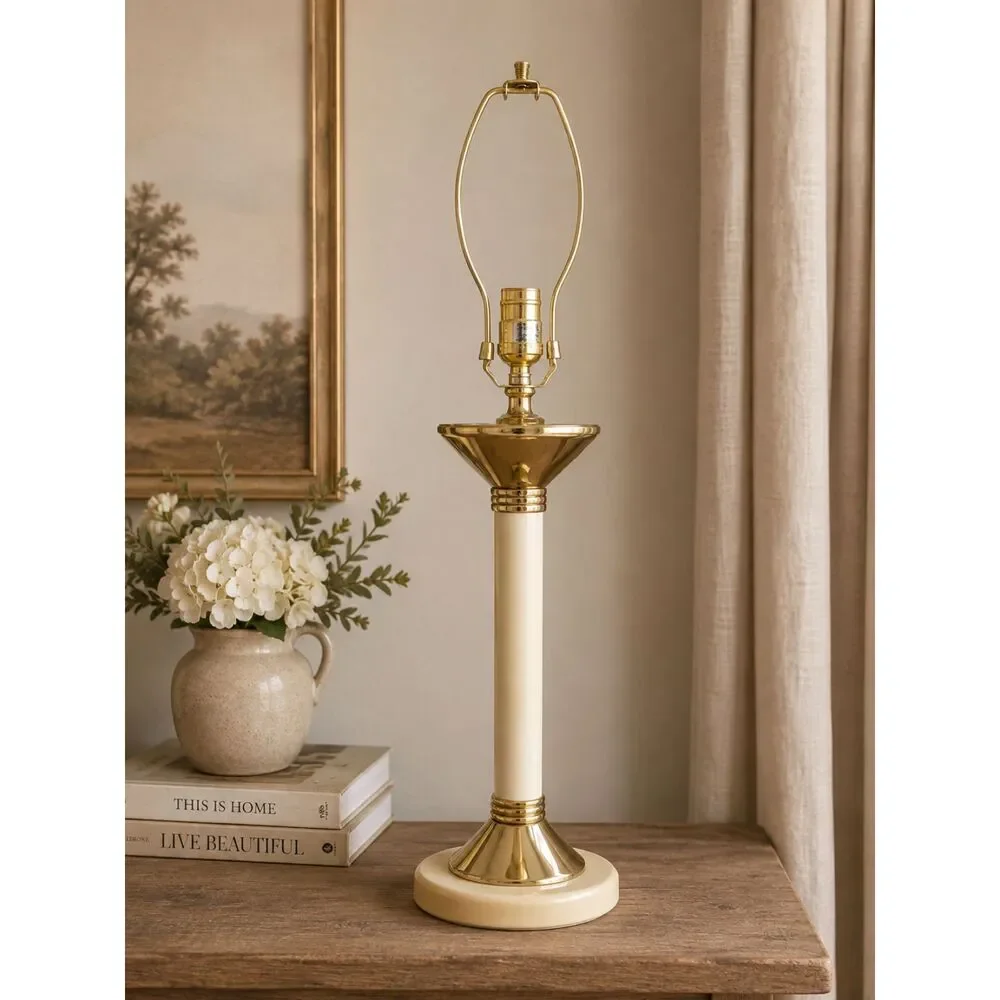 Vintage Cream & Brass Table Lamp with Shade